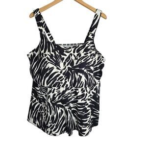 Lands End Womens Black White Tankini Swim Top Built in Bra SZ 2X 20W 22W Beach